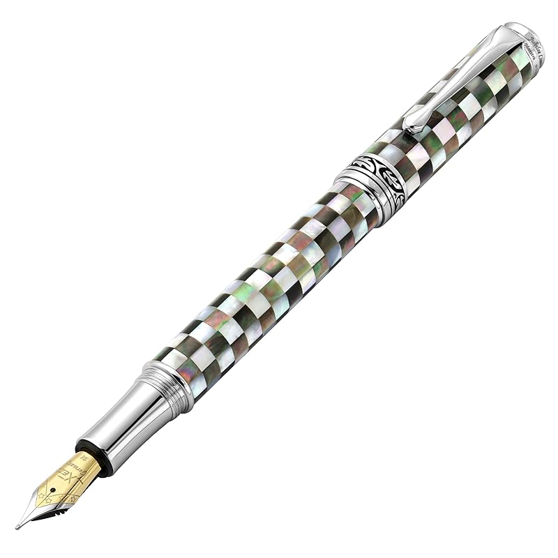 

Xezo Maestro jubilee fountain pen junior high school nib Checkered pattern of salt water white nacre and black nacre, limited edition of 223 pieces,