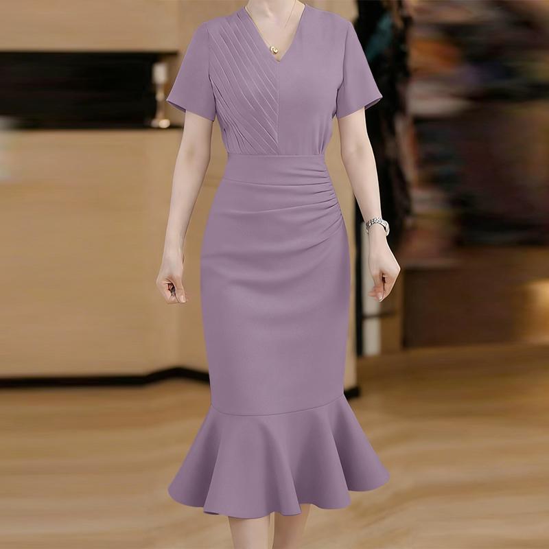 ZANZEA Women Elegant V-Neck Short Sleeve Casual Fishtail Dress S