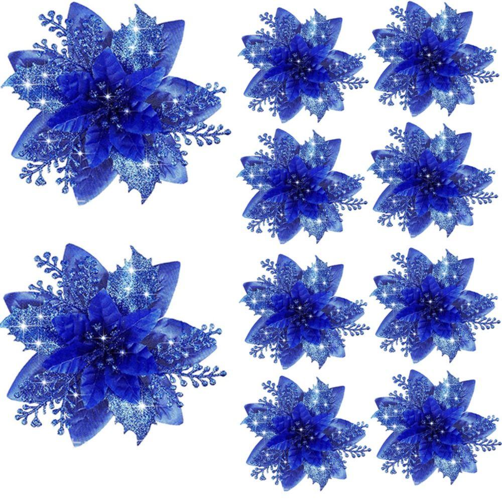 8pcs Gold/Silve Christmas Tree Flowers Pink/Blue Poinsettia Flowers Gift Party Decoration  Christmas