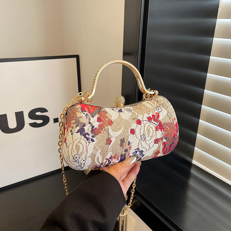 Retro Handbag New Chinese Style Flower Lock Dinner Bag One-shoulder Crossbody Chain Box Bag