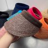 2025 Sommer Leere Oberseite Farbe Raffia Sonnenhut Anti-UV Damen Visierkappe Lässige Schattenspenderhut Stroh Breit Großer Rand Outdoor Strand Sonnenhut