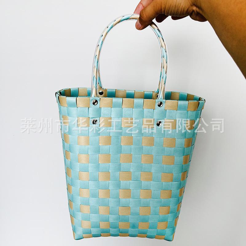 Bucket bag hand-woven contrasting color vegetable basket creative hand basket photo vacation leisure women's bag