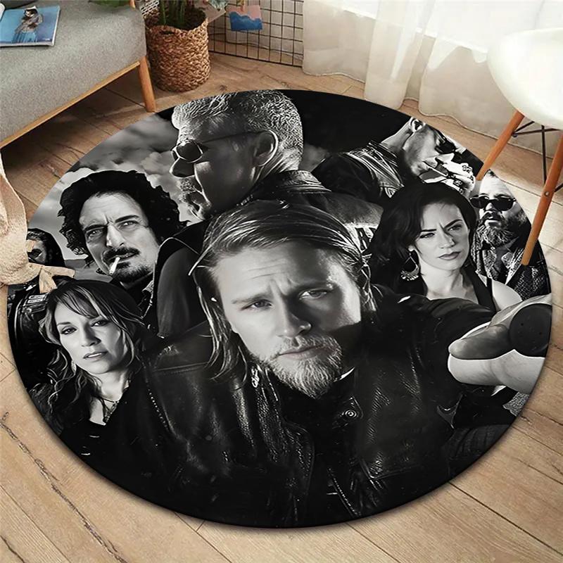 Charles Matthew,Sons of Anarchy Round Area Rug,Carpet Rug for Living Room Bedroom Sofa Playroom Decor,Non-slip Floor Mat