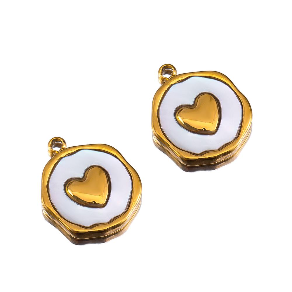 2pcs Stainless Steel Gold Plated Enamel Flower Rose Heart Moon Bracelet Charm for DIY Necklace Earring Component Jewelry Making