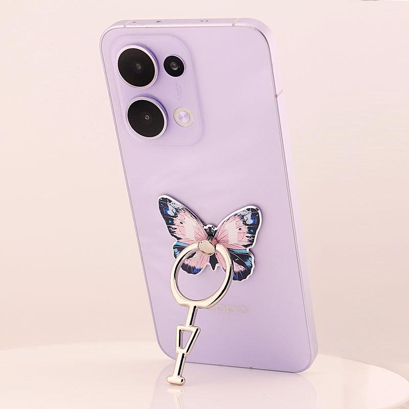 Butterfly Ring Holder: Full Metal Vertical Phone Stand, Cartoon Design for Women.