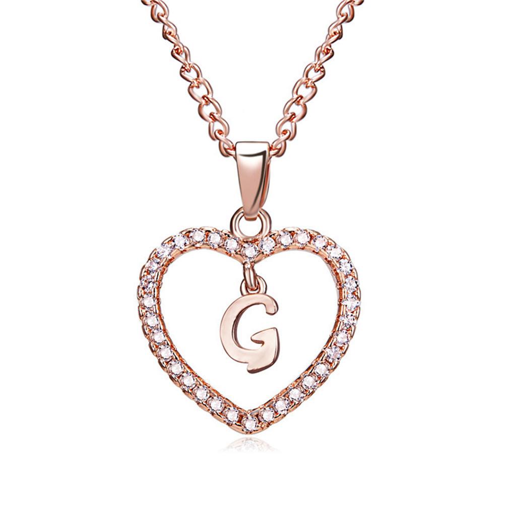 26 Letters W Heart Shape Pendant Necklace Rhinestone Rose Golden Clavicular Chain Jewelry Couple Gift