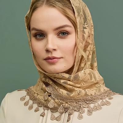 1 Stück Rosenmuster Spitze Dreieck Hijab Schal Dünn Atmungsaktiv Quaste Schal Eleganter Stil Winddicht Sonnenschutz Kopftuch