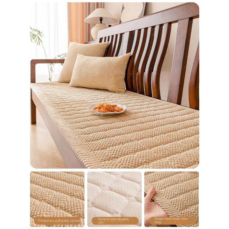 Thickened Corduroy Solid Wood Sofa Cushion, Autumn and Winter Anti Slip Mahogany Sofa Cushion, New Seat Cushion