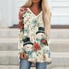 Ladies' Fashionable Casual Christmas Printed T-shirt Long Sleeved V-neck Mid Length Top