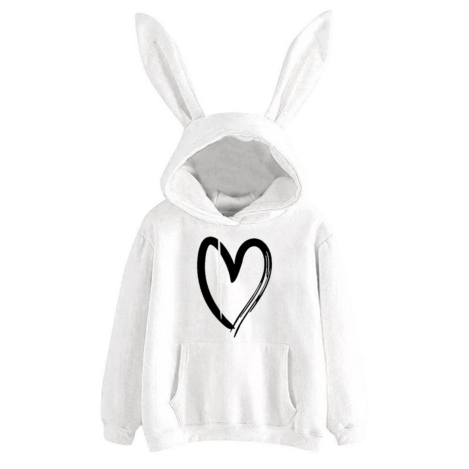 2026 autumn and winter new women s sweater hooded rabbit sweater love loose casual women s top M белый