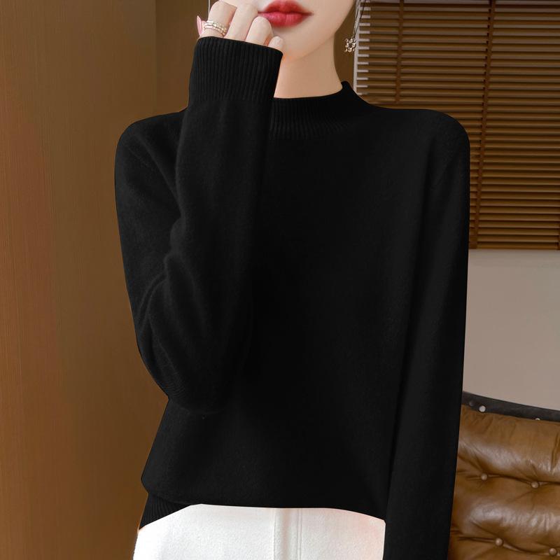 Autumn and Winter Women's Half High Neck Warm Sweater Knitted Pullover Sweater