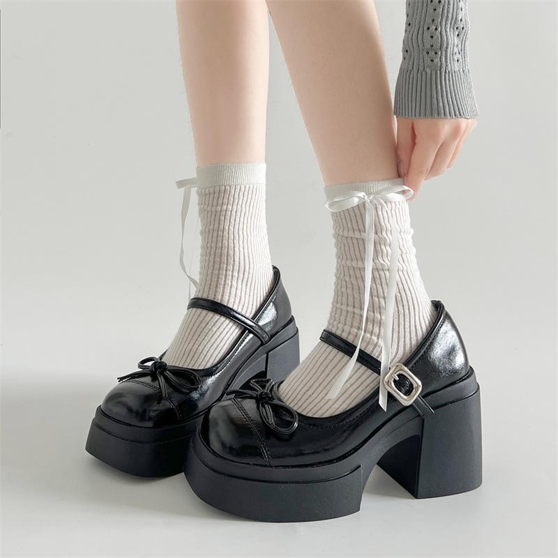 Red French thick heel small high heels women's 2025 new summer skirt retro Mary Jane small leather shoes