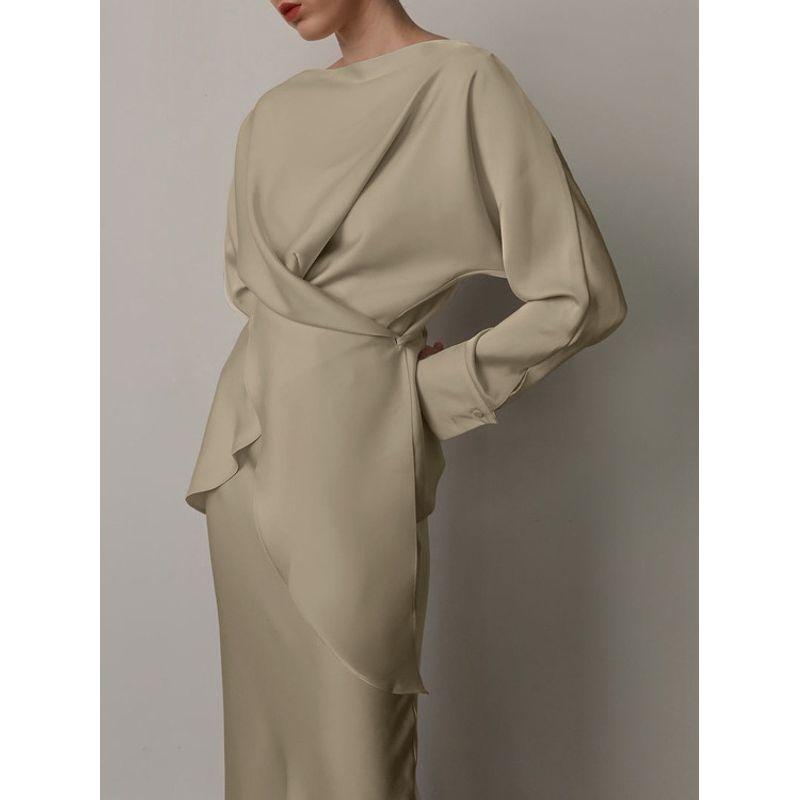 New French style Skirt Suit Women Cross Design Irregular Long sleeve Lace-up Top Half-Length Long dress Two-piece Set