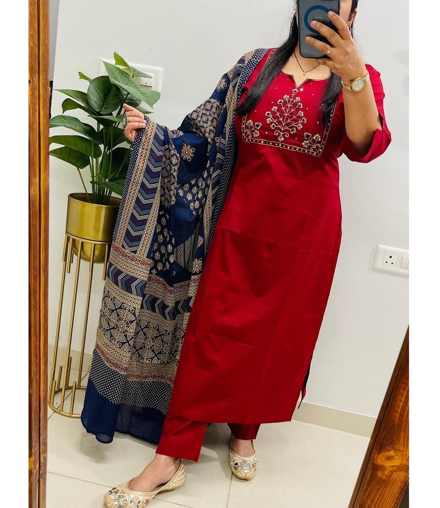 Indian Women Designer Salwar Kameez Cotton Bollywood Kurti Pant Dupatta Set Top Tunic Dress