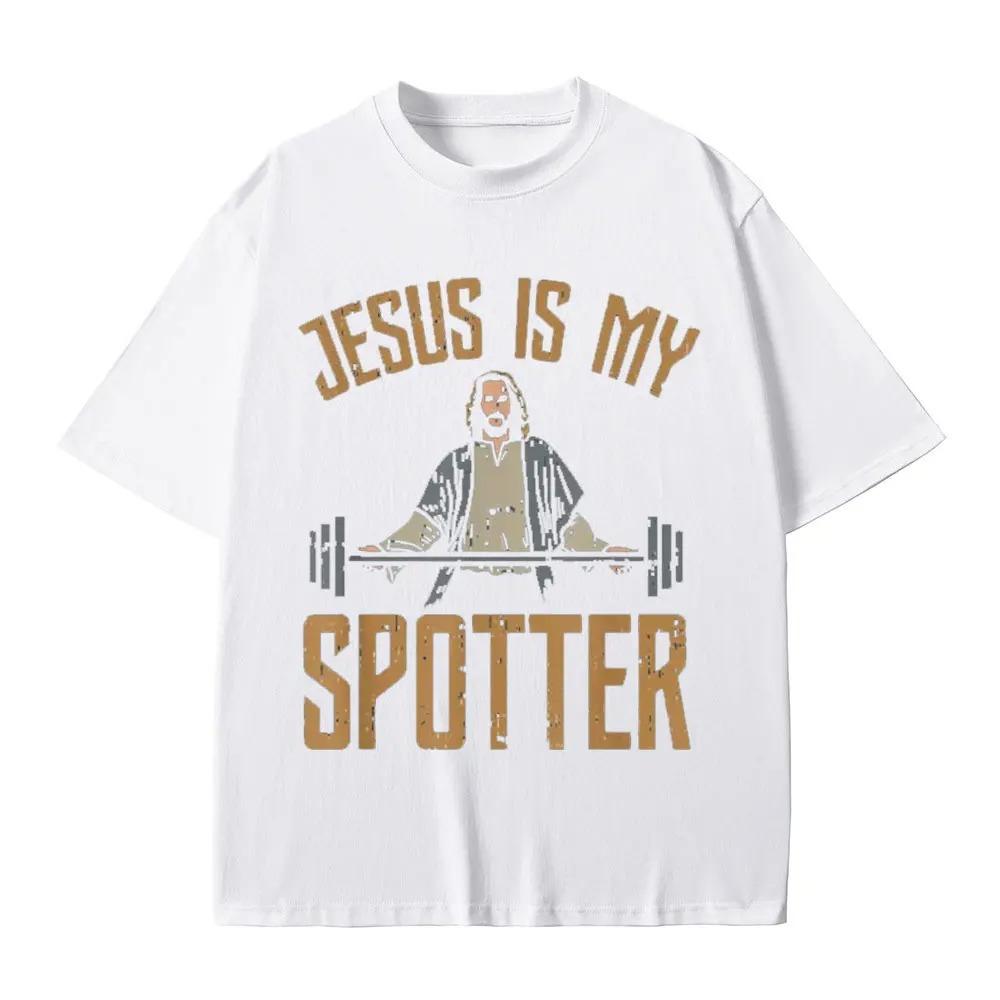 Vtipné Ježíš je můj spotter Kristus Gym Tričko Pánské Harajuku Vintage Trička Bavlna O-výstřih Oversized Trička Streetwear