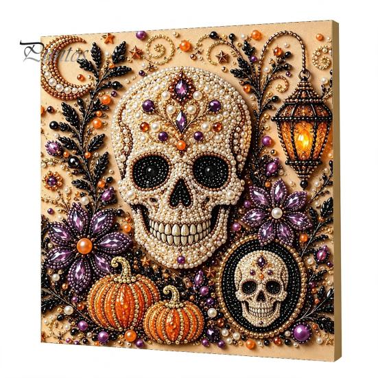 Pumpkin Wall Art Ghost Faux Pearl Kit, Halloween Painting DIY Autumn Home Decor 3D Spooky Skull Craft Kit for Adults Beginners, Fall Handmade
