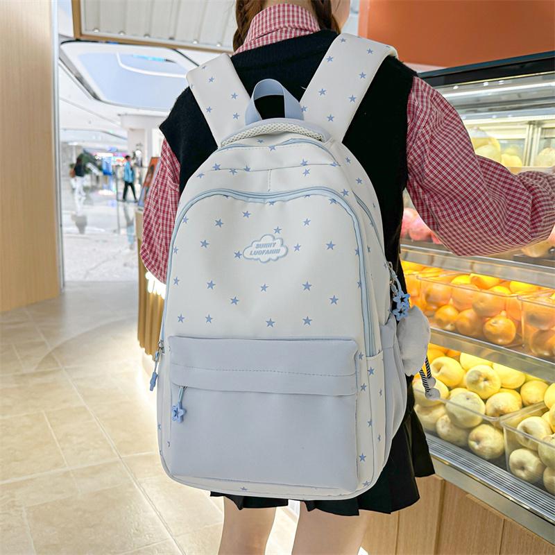 Star Print Women's Backpack Color Block Student Schoolbag Travel Backpack