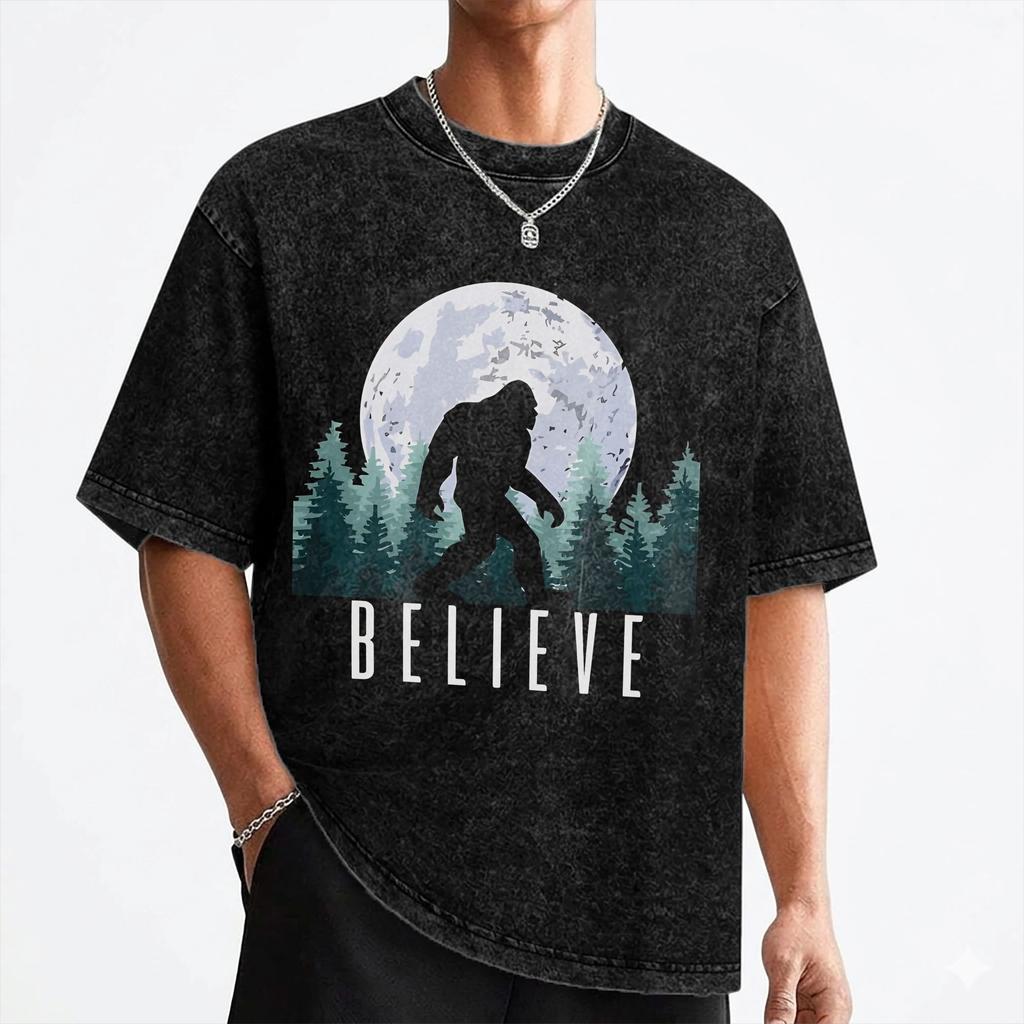 Bigfoot Believe Sasquatch Washed T Shirt Streetwear Hip Hop Cool Tshirts Tees For Men Women 100 Cotton Harajuku Summer