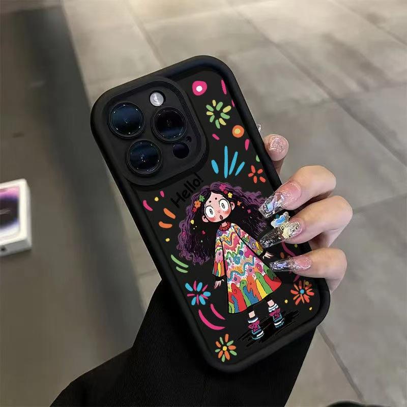 Curly Hair Girl Applies To Iphone16pro Mobile Phone Case Apple 15 Anti-drop 14 Cartoon 13promax New 16x
