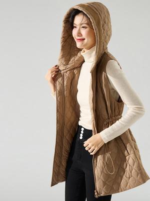 Petite Retro Quilted Hooded Cotton Vest for Women - Fall/Winter Collection