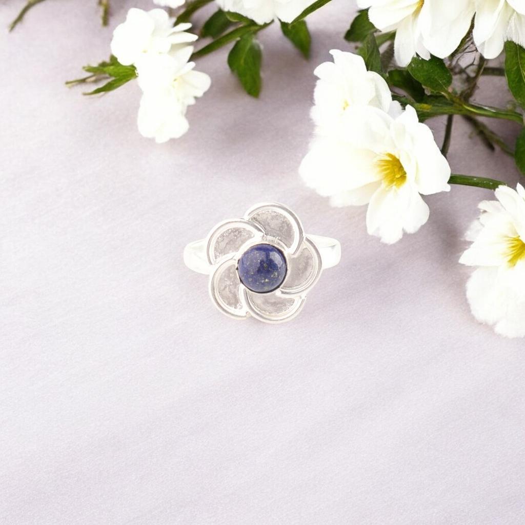 Genuine Lapis Lazuli Gemstone Ring 925 Sterling Silver Handmade Jewelry For Her RR-51-20