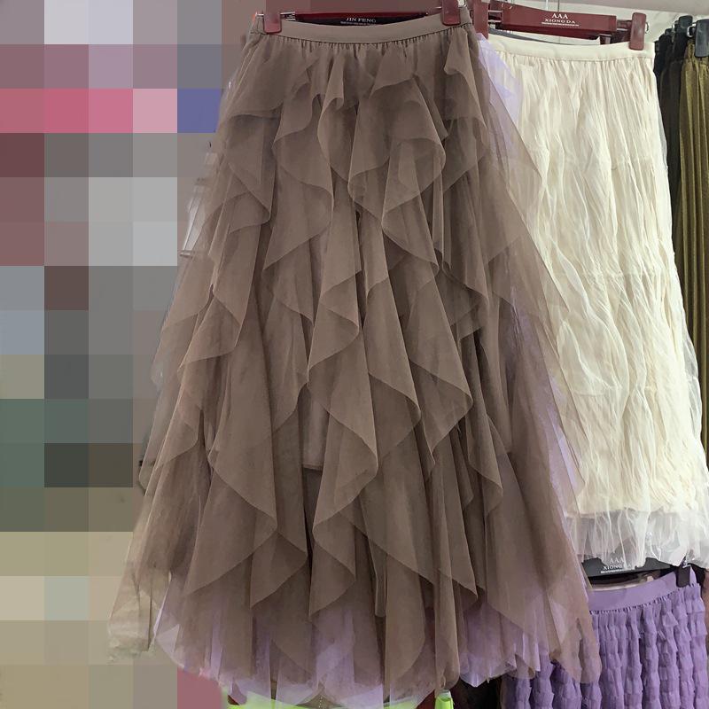 Irregular Mesh Women's Skirt Autumn/Winter 2025: Multi-Layer Cake Puffy Long Skirt, Super Fairy Temperament Dress