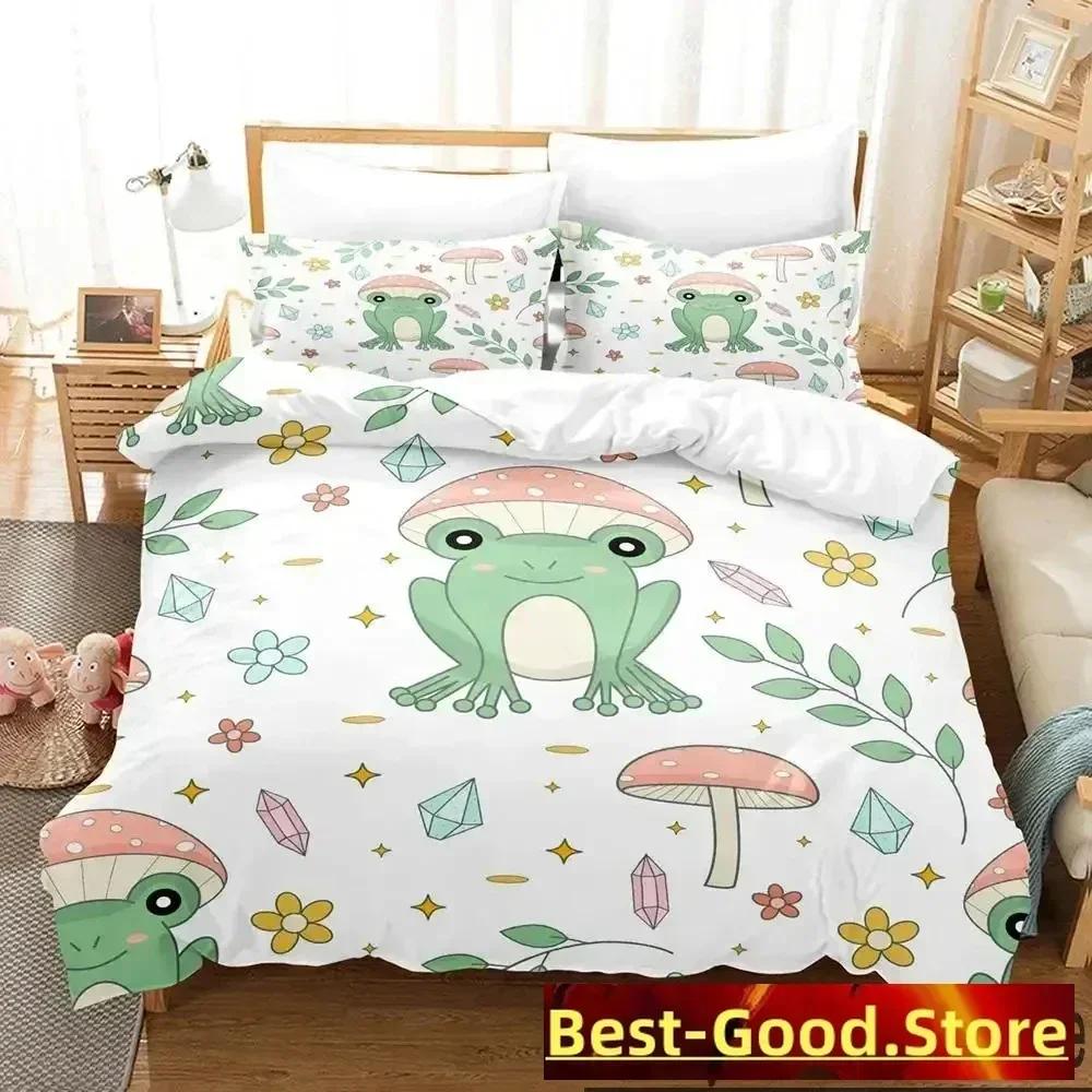 Top Cartoon Cottagecore Frog Mushroom 3D Bedding Set Duvet Cover Quilt Cover Pillowcase Comforter king Queen Size Boys Adult