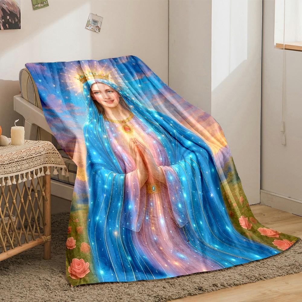 Holy Woman in Blue with Crown BlanketFlannel blanket for bedroom, living room, sofa, and nap