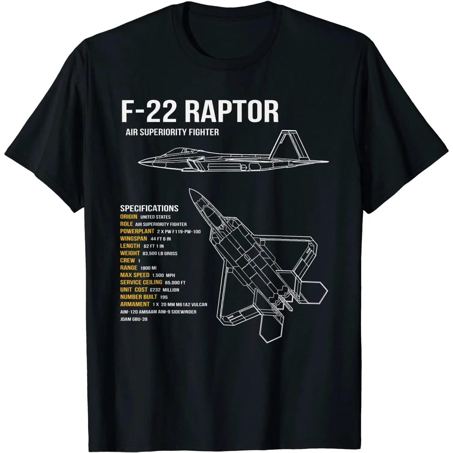 

2026 Новая Модная Оверсайз Мужская Футболка F-22 Raptor Истребитель Превосходства в Воздухе с Коротким Рукавом Повседневная 100% Хлопок С Круглым Вырезом Летние Футболки S чёрный