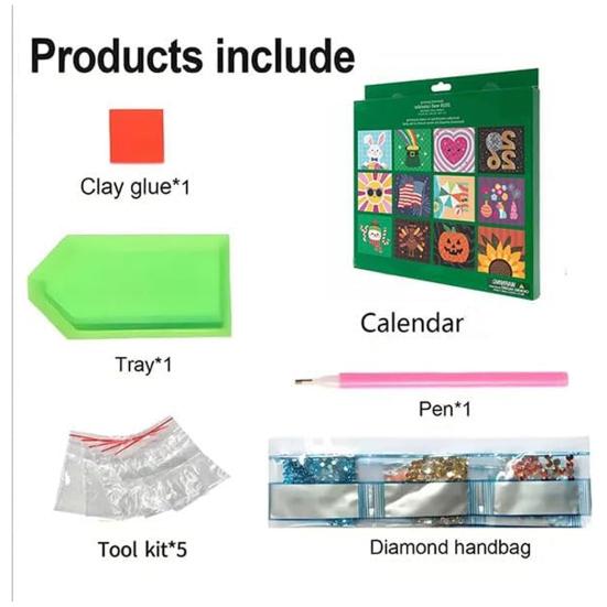 2026 Wall Calendar Rhinestone Painting Kit DIY Rhinestone Art Calendar with Gemstones Pen Tray 12-Month Flip Wall Hanging Calendar