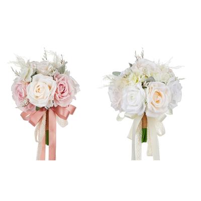Elegant Stylish Bridal Bouquets with Silk Roses and Ribbons Fashion Accessory for Wedding and Festival Day Decoration
