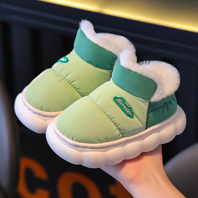 Children's Winter Velvet-Lined Cotton Slippers with Heel Support - Non-Slip, Waterproof, Warm Shoes for Big Kids & Parent-Child Pairs