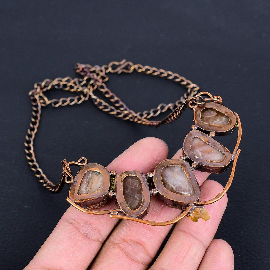 Sunstone Necklace, Gemstone Copper Electroformed Jewelry Necklace, Handmade Jewelry, For Anniversary Gift