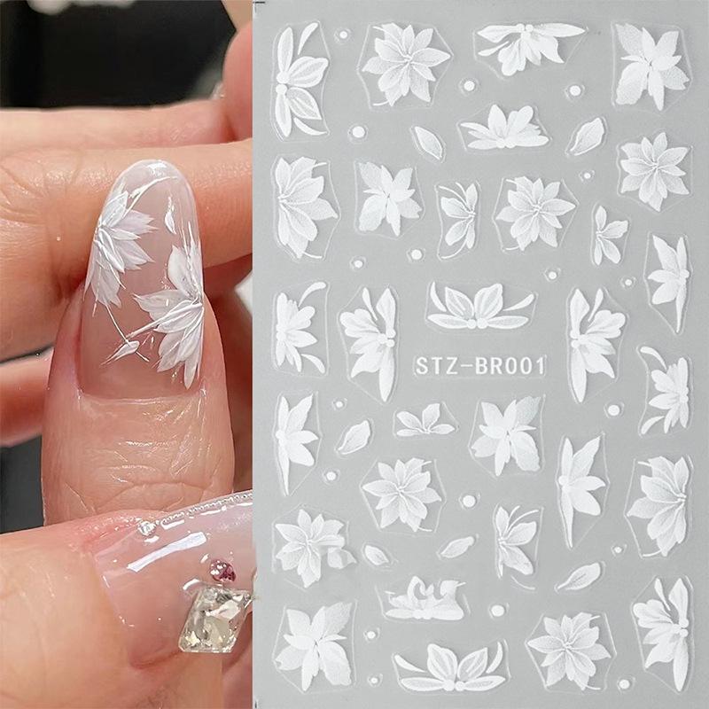 Elegant Hand-Painted Magnolia Snowflake Nail Stickers - Durable, Thin, and Stylish 5-Petal Flower Design