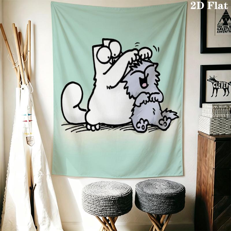 Simon‘s Cat Wall Tapestry Aesthetic Wall Hanging Printed Fabric Blanket Decorative Tapestries for Bedroom Living Room Home Decor