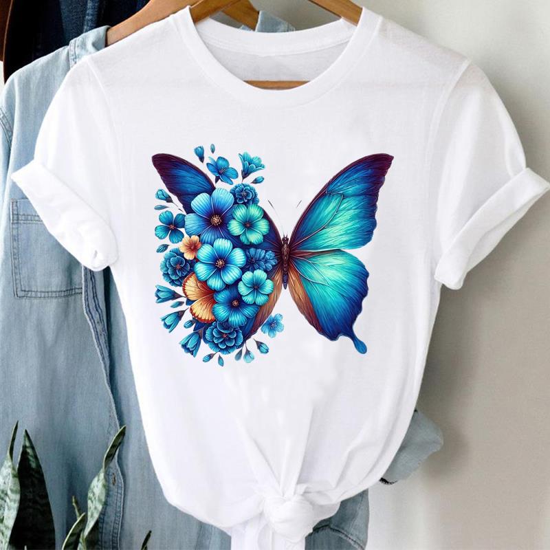 (Asian Size)  flower love heart Short Sleeve T Shirt Women Tee Top Clothing Casual Fashion Print Lady Female Graphic T-shirts