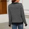BITCED Women's Autumn/Winter Striped Sweater Casual Oversized Long-Sleeved Minimalist Pullover Knit Base Layer