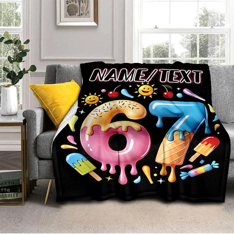 1PC Custom Name Happy 67th Birthday! Flannel Blanket Versatile,all-season Throw Suitable for the Living Room,bedroom,camping,travel,and Gift
