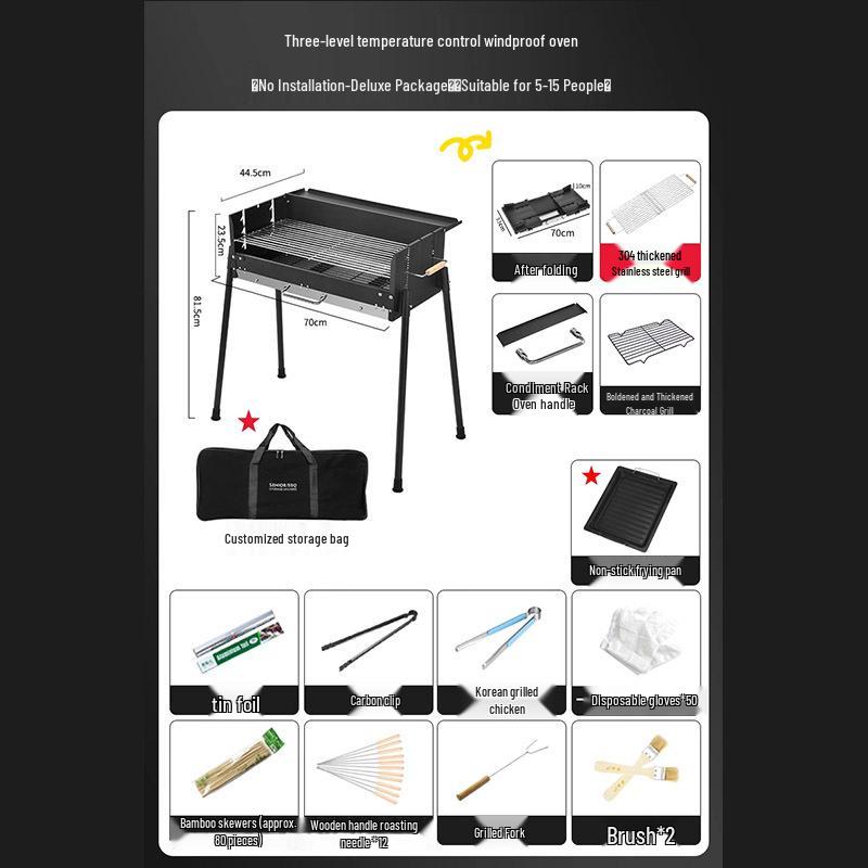 Stainless Steel Folding Portable Charcoal BBQ Grill and Utensils