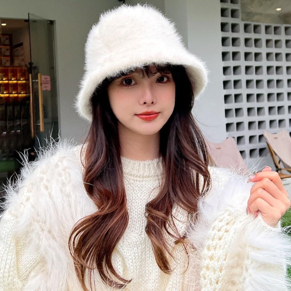 Warm Winter Fisherman Hat Furry Anti-cold Bucket Hat Temperament Plush Bucket Cap  Autumn