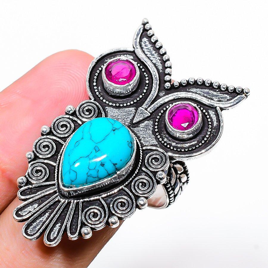 

Ювелирное кольцо из стерлингового серебра 925 пробы с бирюзой и рубиллитом Santa Rosa, размер 8 o8l81