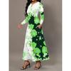 Women's Long Sleeve Round Neck Printed Pocket Long Elegant Dress
