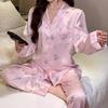 Ice Silk Long-Sleeved Women'S Pajamas Cute Cartoon High-End Silk Loungewear Two-Piece Set