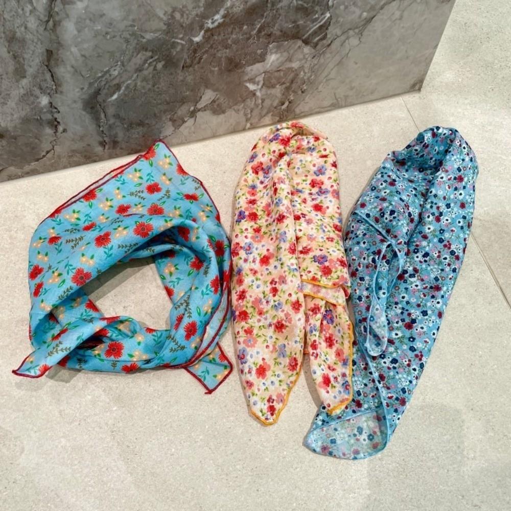 3pcs/set Thin Fabric Printed Headscarf Colorful Flower Square Headband Floral Neck Scarf  Holiday