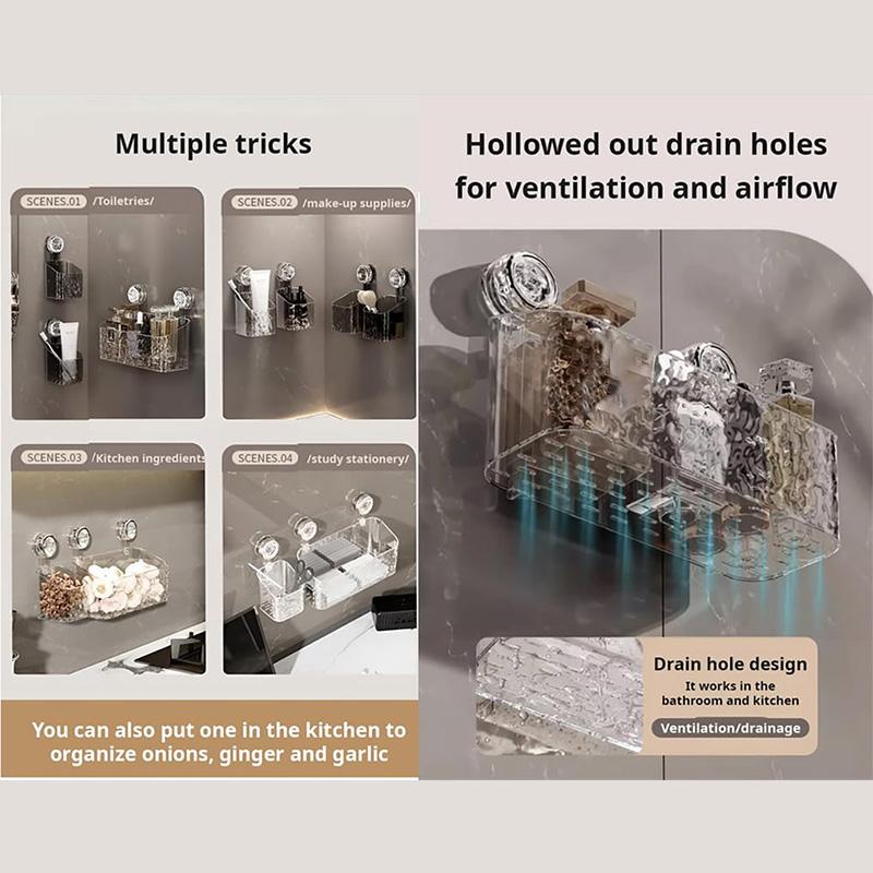 Koupelnová skleněná police otočná přísavka instalace za jednu sekundu koupelnové úložné prostory vzor ledovce třídění položek