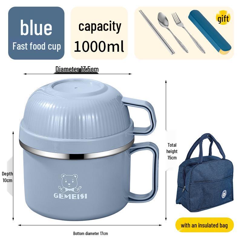 Zestaw lunchowy ze stali nierdzewnej: Izolowana miska na zupki instant z pokrywką, duża pojemność, zawiera pałeczki. Idealny dla studentów i dorosłych.