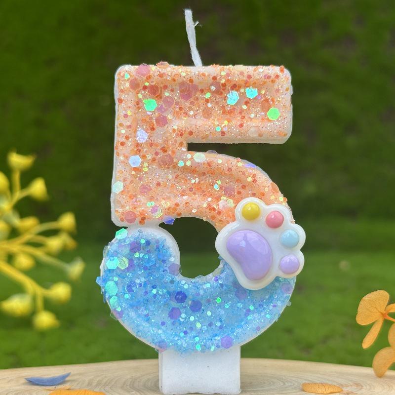 Sequin Cat & Dog Paw Digital Birthday Cake Candles for Party Decoration