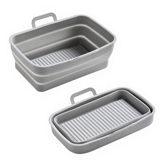 Square Silicone Air Fryer Liners Foldable Non-Stick Baking Tray with Grease Draining Grooves Heat-Resistant Dishwasher Safe Air Fryer Accessory