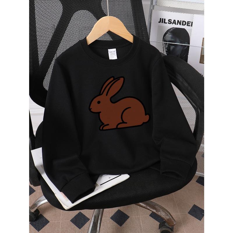 Kids Sweatshirt Crewneck Sweatshirt Chocolate Rabbit Silhouette Design Machine Washable, Spring And Autumn, Sportswear And Casual Wear