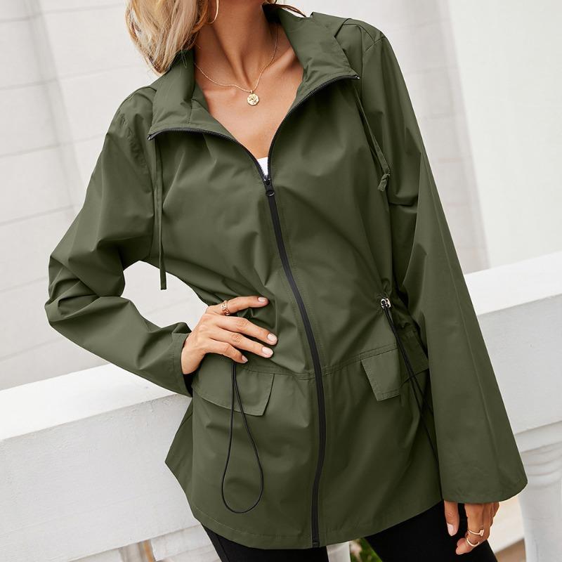 Hooded Zipper Waist Waterproof Raincoat Outdoor Sports Windproof Coat Mountaineering Coat Jacket Top Female